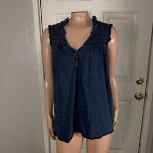 Sundance Women's Shirt M Tank Pullover Smocked Bohemian Knit Ruffle Boho YY30